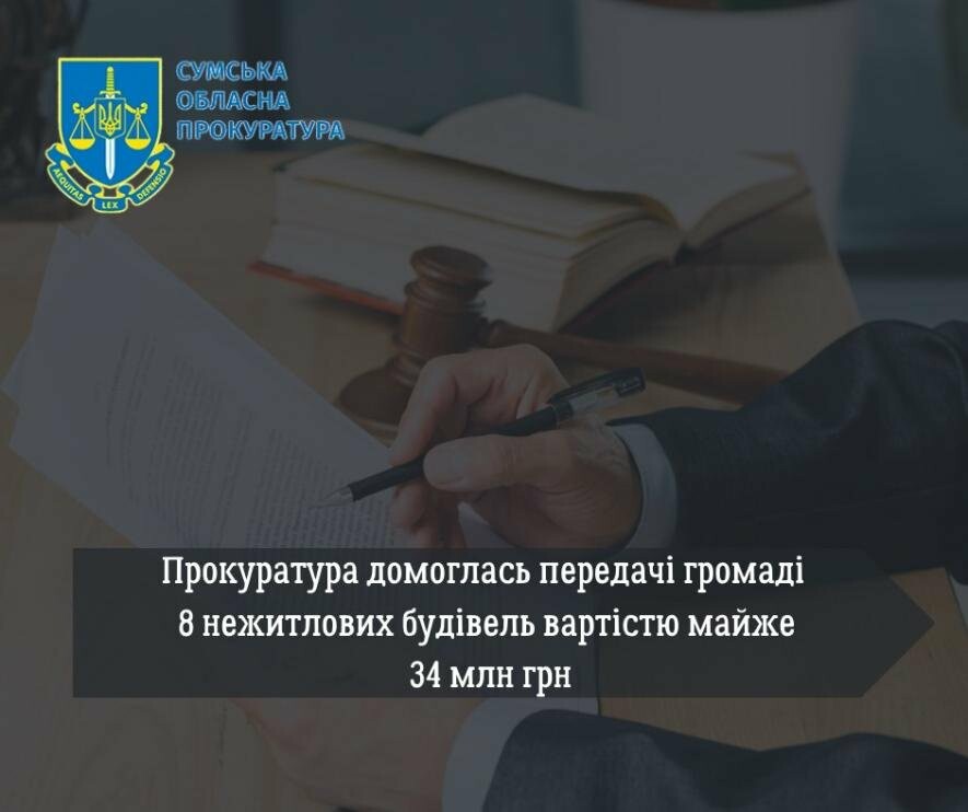 На Сумщині прокуратура домоглась передачі громаді 8 нежитлових будівель вартістю майже 34 млн грн