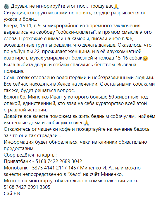 У Сумах на пр. Лушпи жінка морила голодом 15 собак