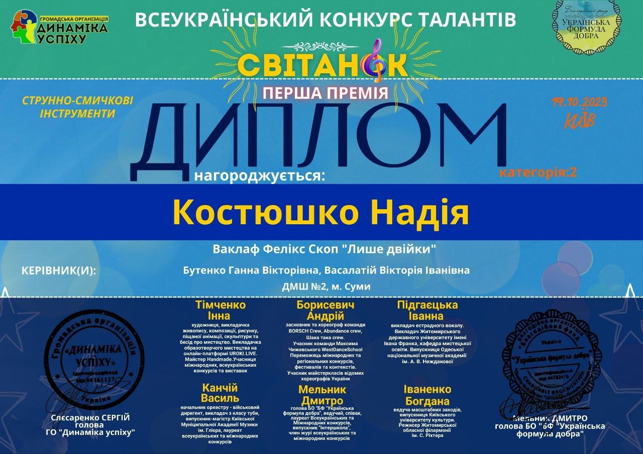 Талановиті діти Сум: учні ДМШ № 2 здобули перемоги у всеукраїнському творчому змаганні