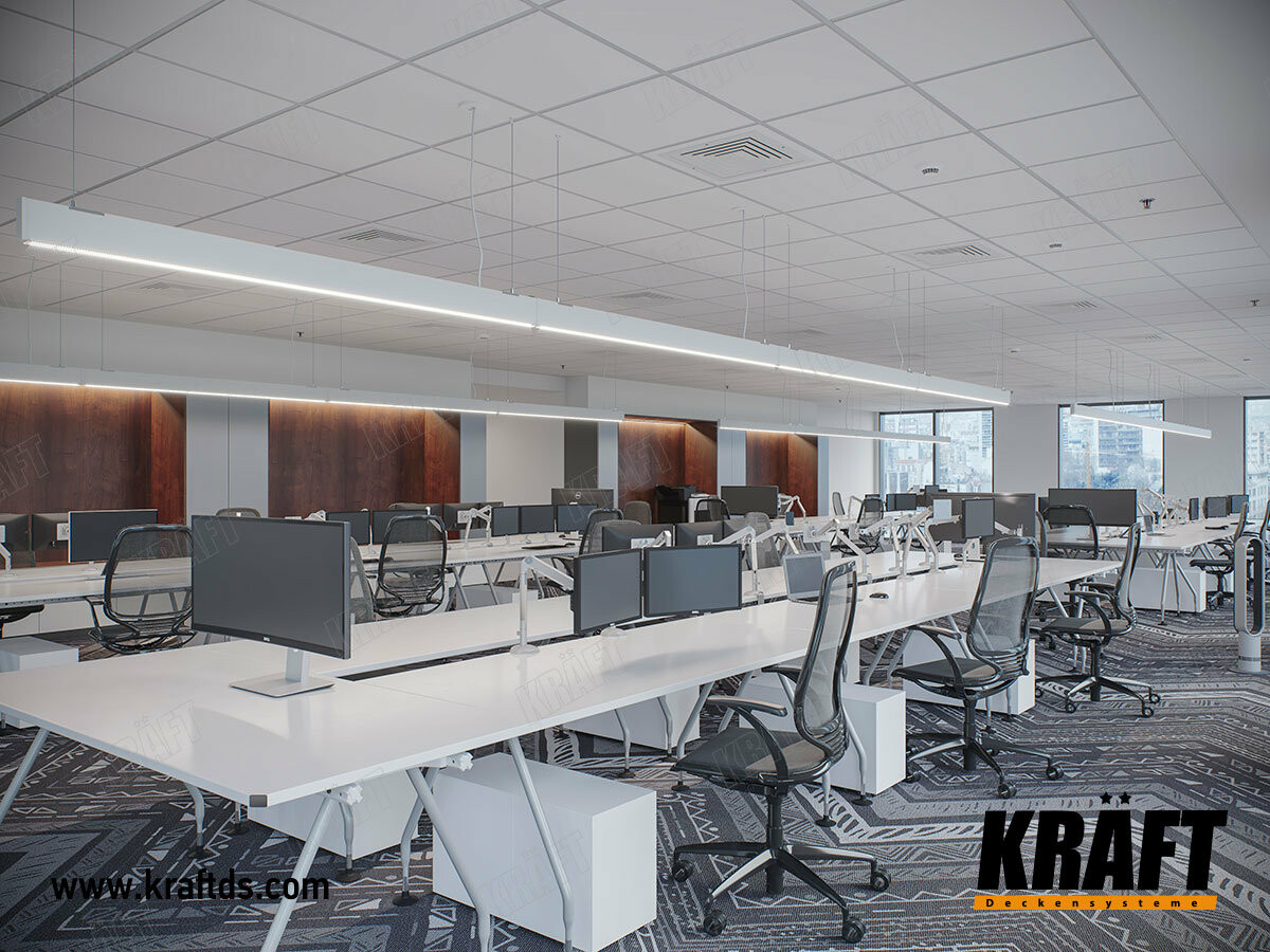Светодиодные светильники KRAFT K-Led на базе кубообразной рейки в интерьере офисного помещения
